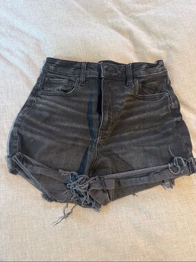 American Eagle Outfitters Black Distressed High-Waist Jean Shorts